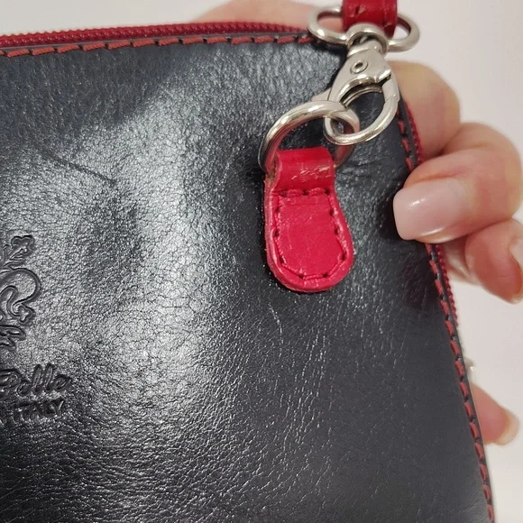 Vera Pelle Black Red Crossbody Bag 7" X 6.5" X 3 - Picture 9 of 10